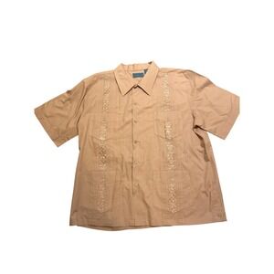 TropiCool Mens Large Beige Embroidered Short Sleeve Button Up Shirt LGE